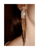 Brincos com borla longa de cristal dourado ou  platinado