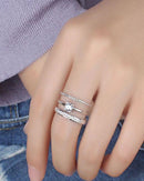 Anel de Prata 925  Esterlina, redimensionável com camadas strass - Arcadec 