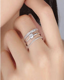 Anel de Prata 925  Esterlina, redimensionável com camadas strass - Arcadec 