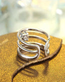 Anel de Prata 925  Esterlina, redimensionável com camadas strass - Arcadec 