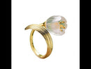 Anel artesanal ouro acetinado 18K flor de lírio do Vale | Ajustável 